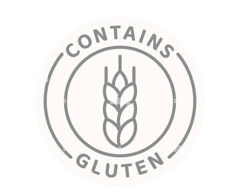 A circular icon features a wheat symbol in the center, surrounded by the words CONTAINS GLUTEN, indicating that Protein Chocolate Pudding contains gluten.