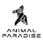 Black and white logo showing a stylized, roaring gorilla above the words “ANIMAL PARADISE” in bold, modern, all-caps font. The overall design is simple and striking on a white background.