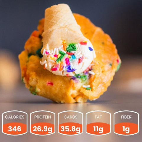 The Buffin Muffin Variety Pack offers a whimsical breakfast with 346 calories, 26.9g protein, 35.8g carbs, 11g fat, and 1g fiber—perfect for a fun start to your day.