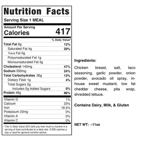 Nutrition facts label and ingredients list on a white background