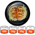 Enjoy a healthy dinner with General Tso Tacos (Subscription): two tacos filled with shredded lettuce, carrots, seasoned protein, and creamy sauce. Nutrition per serving: 350 calories, 32g protein, 29g carbs, and 8g fat.