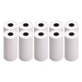 Ten rolls of receipt paper, included in a 10-roll pack, are arranged in two rows of five, each roll standing upright on a white background.