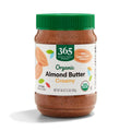 A 16-ounce jar of Almond butter- for shakes with a green lid and a label featuring almonds, product info, and "No sugar or salt added" on the front.