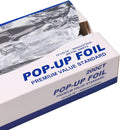 A partially open box labeled Aluminum Foil Sheets holds 200 pre-cut sheets, each 12x10.75 inches. The packaging highlights Premium Value Standard and shows shiny foil inside.