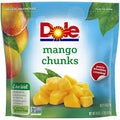 A resealable bag of Frozen Mango- For Shakes, with images of fresh and diced mangoes, labeled as great for smoothies and snacking, gluten free, and Non-GMO Project Verified.