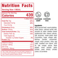 Nutrition facts label for the macro-friendly Animal Style West Coast Beef Bowl: 439 calories, 19g fat, 47g carbs, and 21g protein—making it an excellent high-protein meal prep option. The comprehensive ingredient list is provided with icons highlighting dairy and egg content. Percent daily values for vitamins and minerals are also displayed.