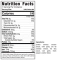 Nutrition facts label for 1 serving of BBQ Chicken Mac Bowl with 510 calories, fat, sodium, carbs, protein, and vitamins. Made with chicken, pasta, cheese, sauce, and seasonings—perfect for healthy meal prep.