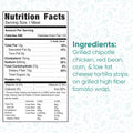 Broritto Burrito nutrition facts: 390 calories, 27g carbs, 45g protein, and key nutrients. Ingredients: grilled chipotle chicken, red beans, corn, cheese tortilla strips—all in a high-fiber Southwestern flavor wrap.