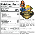 Buffin Muffin VIP - Buffalicious Baddie Blueberry Lemon Cheesecake: 396 calories, 28g protein per serving. Gym-friendly, made with whey, blueberries, lemon, and milk. See nutrition label, ingredients, and allergen warnings.
