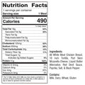 Buffalo Chicken Quesadilla: 490 calories, 18g fat, 51g protein, 34g carbs per serving. Made with chicken breast, tortilla, mozzarella, butter alternative, hot sauce, and spices. Contains milk and wheat.