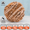 Introducing the Basic Baddie Buffin Muffin: a round pastry crowned with crumbly streusel and drizzled with white icing. This pumpkin spice protein muffin serves as a high-protein snack, featuring 456 calories, 25g of protein, 53g of carbs, 16g of fat, and 5g of fiber per serving. With a delicious filling and almonds included, it’s a tasty dessert option that’s also low in caffeine.