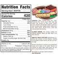 Nutrition facts label and ingredient list for Buffin Muffin showing calories, fat, carbs, protein, allergens, facility handling info, and a vibrant logo with a muffin graphic. Enjoy a variety of delicious flavors.