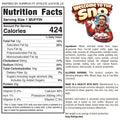 Nutrition facts label for Welcome to the Sno, a protein muffin with 424 calories per serving. Features ingredients, allergen info, and a cartoon of a smiling person with glasses, beard, and beanie holding muffins under "Welcome to the SNO." High-protein dessert.