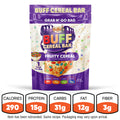The Fruity Cereal Buff Cereal Bar Subscription packs cereal-milk whey protein and nutrition facts per bar: 290 calories, 15g protein, 31g carbs, 12g fat, and 3g fiber. Packaging may vary.