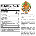A nutrition facts label and ingredients list for a gingerbreadman protein muffin; it includes allergy warnings and shows a cartoon gingerbread man wearing a Santa hat and holding a muffin.