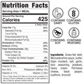 Nutrition label for Herb Butter Steak Tips Bowl, a high-protein meal prep with 425 calories per serving. Icons indicate dairy, gluten, soy, and mustard. Made with beef, cheese, vegetables, and seasonings for steakhouse-style flavor.