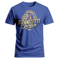 The 2025 Hummus Fit Sacrifice Lion Tee Blue features a graphic lion’s head and bold gold-and-white Sacrifice MMVX lettering—perfect for vintage athletic or gym-to-street style.