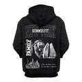Show off your healthy lifestyle with the Made in New York Hoodie Black, featuring bold NEW YORK, HUMMUS FIT, Family Forever text, a roaring lion, city skyline, twin towers graphics, and "If You Can Make it Here, You Can Make it Anywhere.