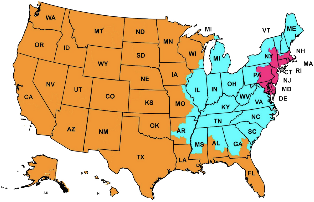 US shipping zones map