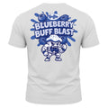 Sure Here’s a revised sentence using your product data: The “I Love Bloobs T-Shirt - White” showcases a muscular cartoon blueberry surrounded by blueberries and bold blue “Blueberry Buff Blast” lettering on the back—perfect for fans of Buffin Bakery’s playful style.