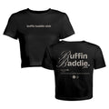 The Buffin Baddie Club Definition Crop Tee — Black is a streetwear baby-tee with small Buffin Baddie Club text on the front and a bold back print featuring the club’s definition and cute icons.