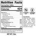 Nutrition facts for Lo Mein Teriyaki Steak Subscription: 424 calories per serving. Highlights: 8g fat, 640mg sodium, 55g carbs, 33g protein. Contains soy; gluten-free. Ingredients listed on the right.