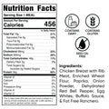 Nutrition facts label for MsWendy Buff Nuggets: 456 calories per serving, high in protein. Contains dairy and gluten, no seed oils. Made with chicken breast, wheat flour, spices, peppers, buffalo sauce fat-free ranch—great for buffalo chicken nuggets.