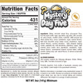 Nutrition label for Buffin Muffin Mystery Flavor shows 431 calories per serving, ingredients, allergen info contains coconut tree nuts, and nutrition facts. Image displays a mystery muffin and the Buffin logo.