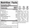 Nutrition facts label for Nacho Average Bowl: 557 calories per serving. Made with lean ground beef, eggs, sweet potato fries, spices, house chipotle sauce, and tri-color tortilla strips. Soy and gluten free.