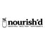 Logo for nourishd featuring a jar with a straw and fruit on the left. Below the brand name are the words SMOOTHIES · MEAL PREP · SUPPLEMENTS in capital letters. A small strawberry replaces the dot above the i.