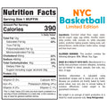 Buffin Muffin nutrition label: 390 calories per serving, with ingredients list, allergen warning, and nutrition info. Contains wheat, soy, eggs; may contain nuts.