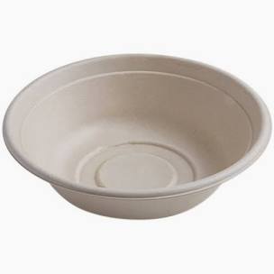 The Hot Food bowl is a beige, round, compostable bowl with a smooth surface and raised edge, ideal for serving hot dishes. Sold in cases of 300pcs, it conveniently pairs with disposable paper cups for any event.