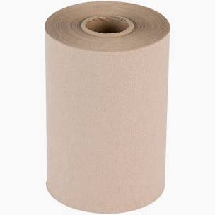 The Brown towel hardwound roll, sized 7.88" x 350', stands upright against a plain white background—ideal for bulk use in high-traffic areas.