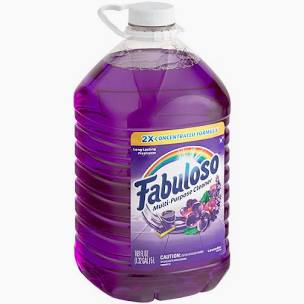 A 1-gallon bottle of Floor Cleaner Lavender with purple liquid, featuring a handle and white cap. The label displays grapes and lavender.