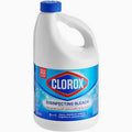 A 1-gallon white plastic jug of Disinfectant Bleach with a blue label and cap, featuring germ-killing power to disinfect, whiten, brighten, and remove odors.