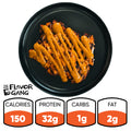 Competition Approved Grilled Chicken W/ Smokin Poppie Sauce 1lb: 150 calories, 32g protein, 1g carbs, 2g fat. The Flavor Gang logo is on the left. Enjoy this high-protein, low-carb meal topped with thick orange sauce.