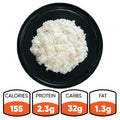 A serving of Competition Approved Sticky Rice 1lb, ideal for meal prep, provides 155 calories, 2.3g protein, 32g carbs, and 1.3g fat per serving.