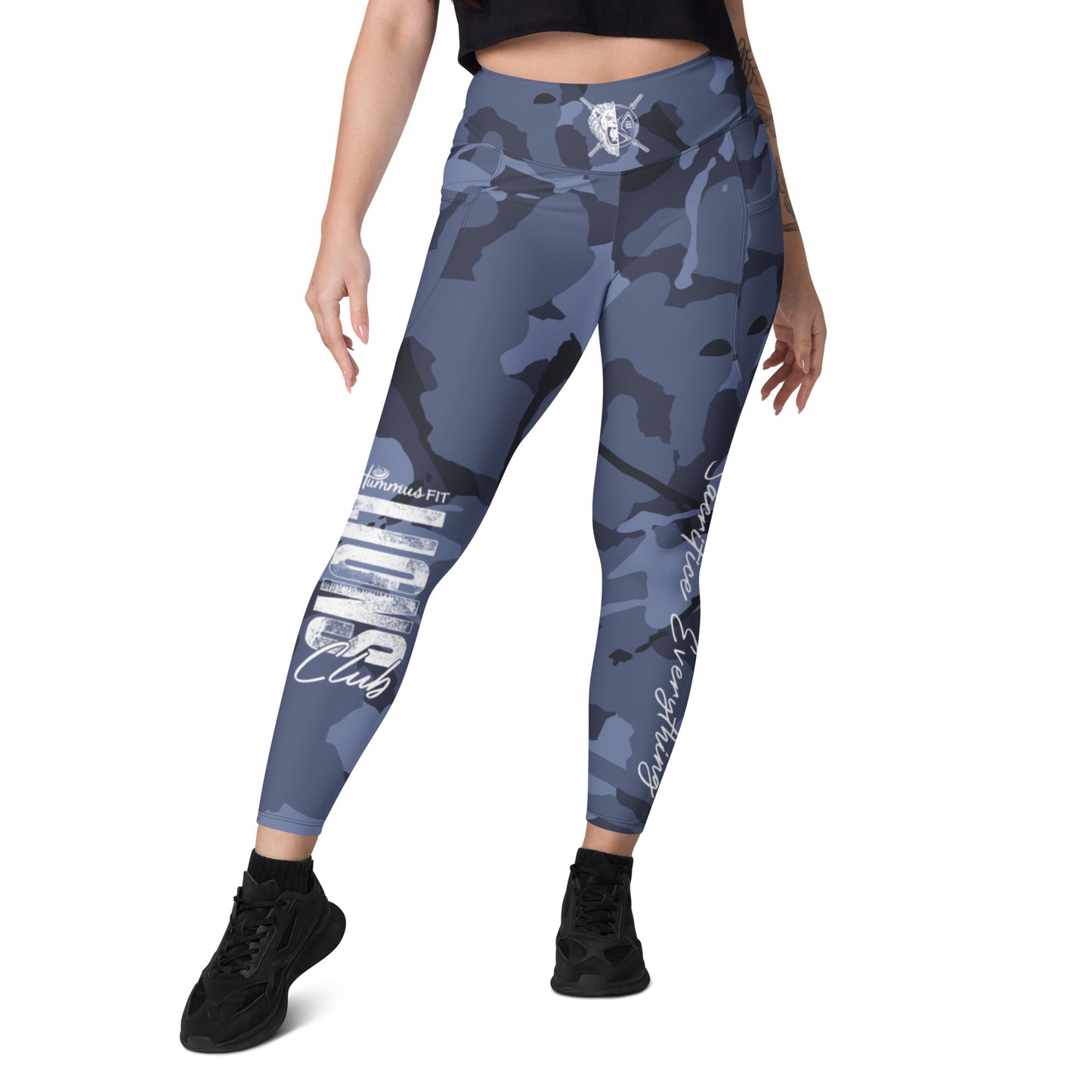 Compression High Waist Black And Grey Camo Leggings With Pockets