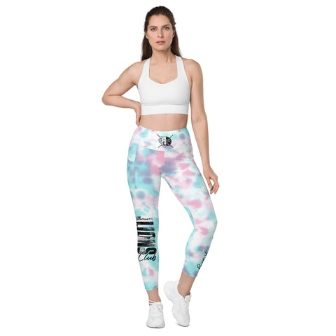 Leggings teñidos con bolsillos en rosa y turquesa