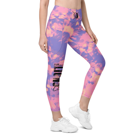 Leggings teñidos con bolsillos en rosa y morado