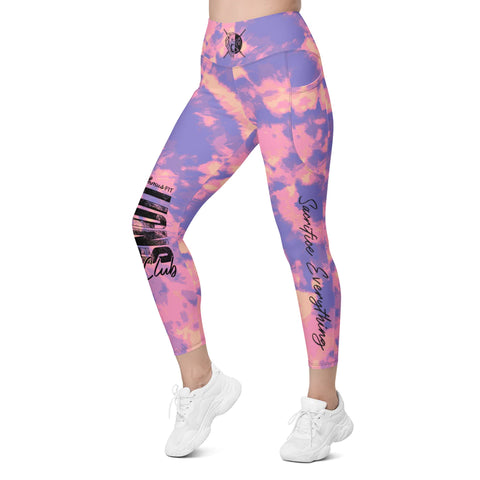 Leggings teñidos con bolsillos en rosa y morado