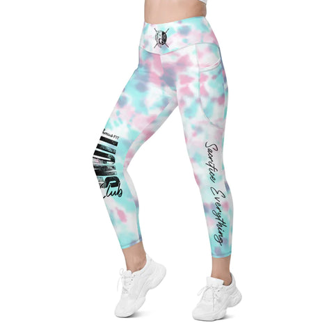 Leggings teñidos con bolsillos en rosa y turquesa