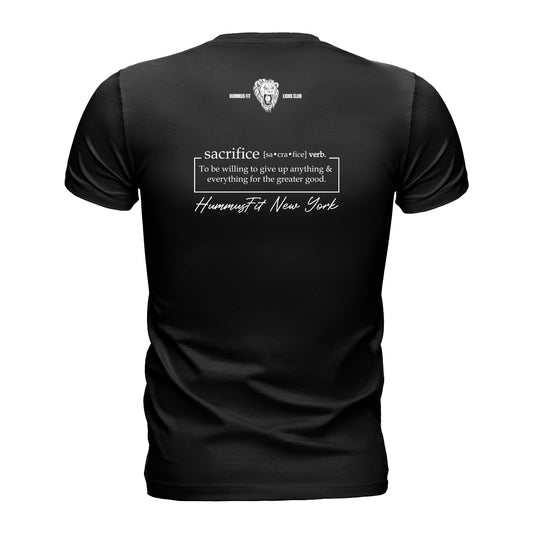 Camiseta negra unisex con significado de sacrificio