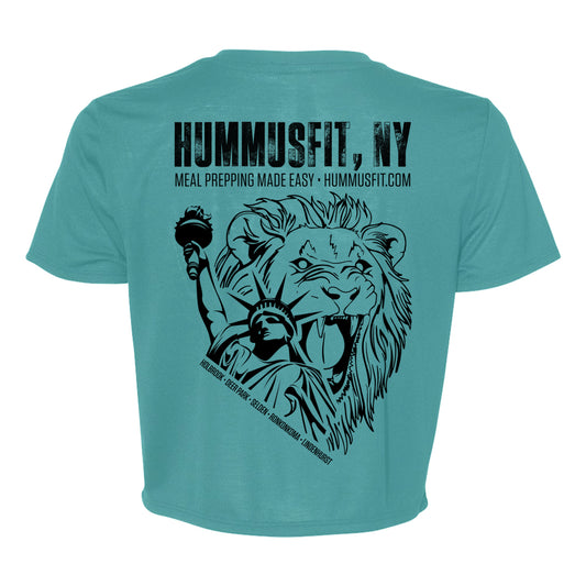 Camiseta corta con texto Hummus Fit en color turquesa