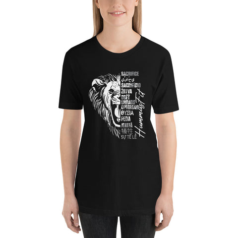 Camiseta negra unisex con significado de sacrificio