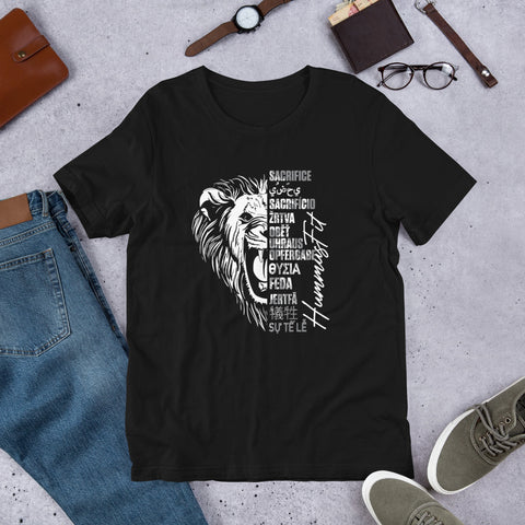 Camiseta negra unisex con significado de sacrificio